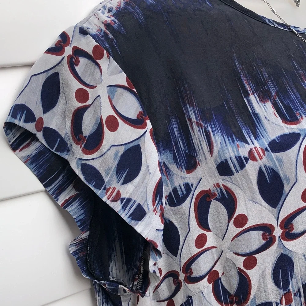Tianello Navy and White Patterned Blouse - Picture 5 of 10